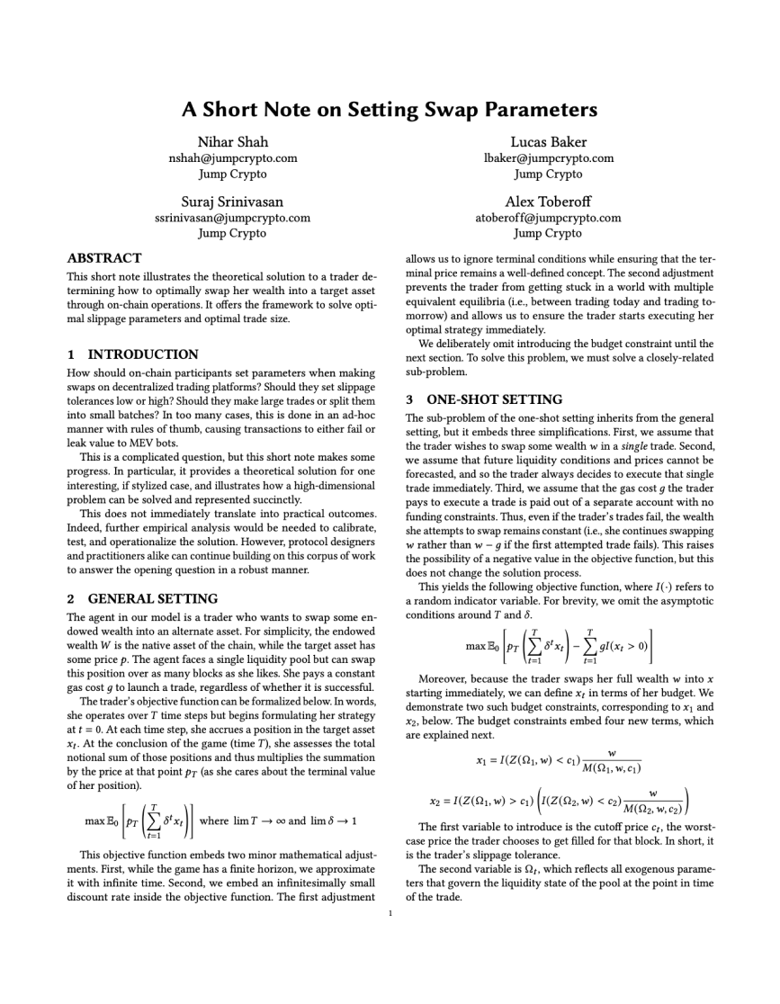 A Short Note on Setting Swap Parameters